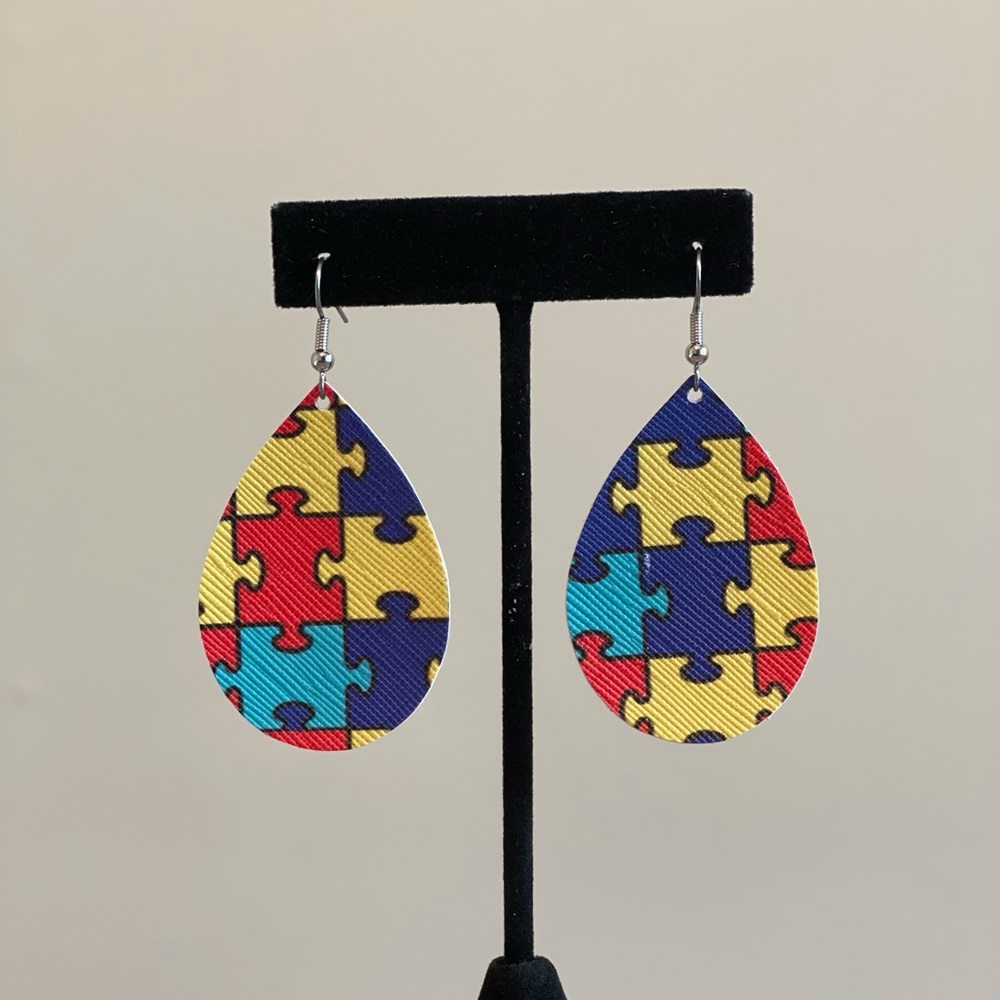 Autism Awareness Teardrop Earrings- 2”